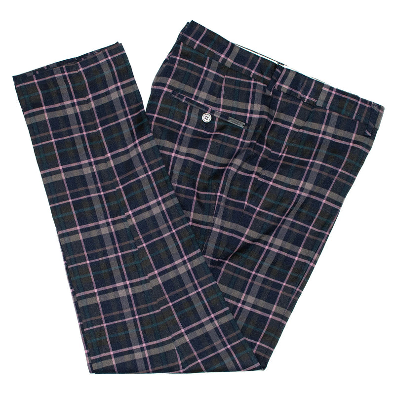 Navy & Purple Plaid Regular-Fit Designer Pants