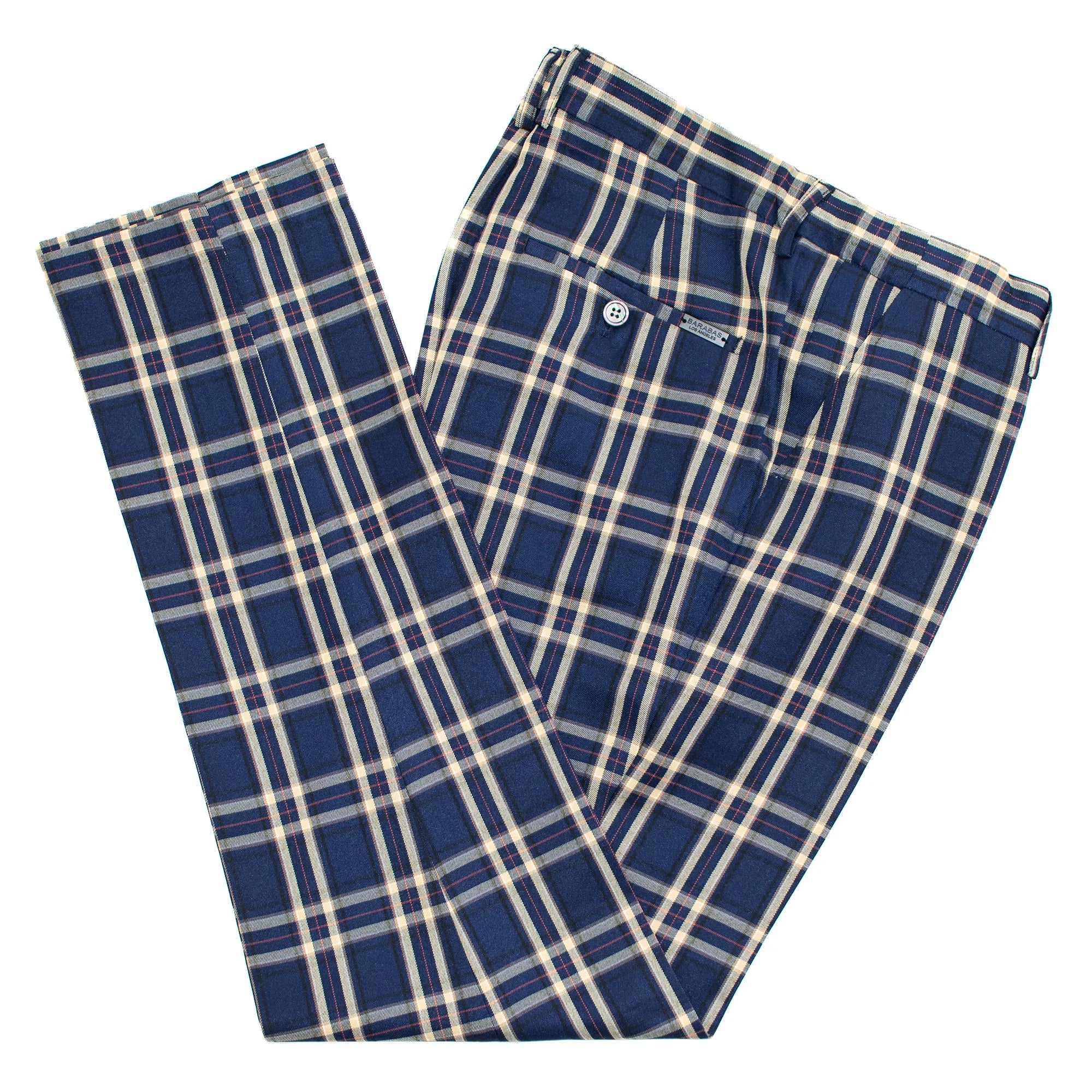 Navy & Yellow Plaid Regular-Fit Designer Pants
