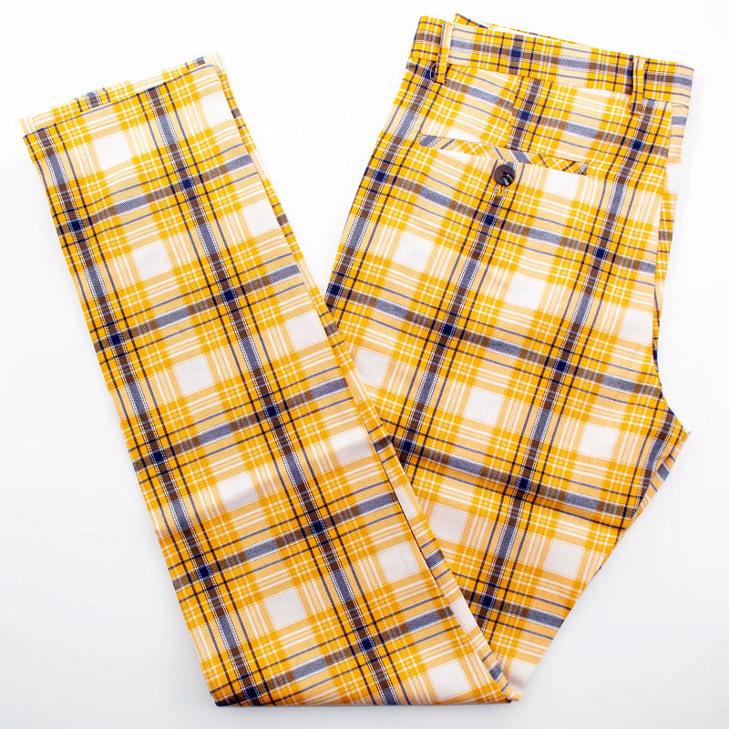 Orange Plaid Designer Dress Pants