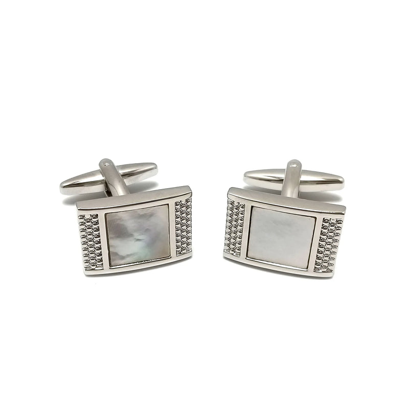 Mother of Pearl Silver Cufflinks & Tie Bar