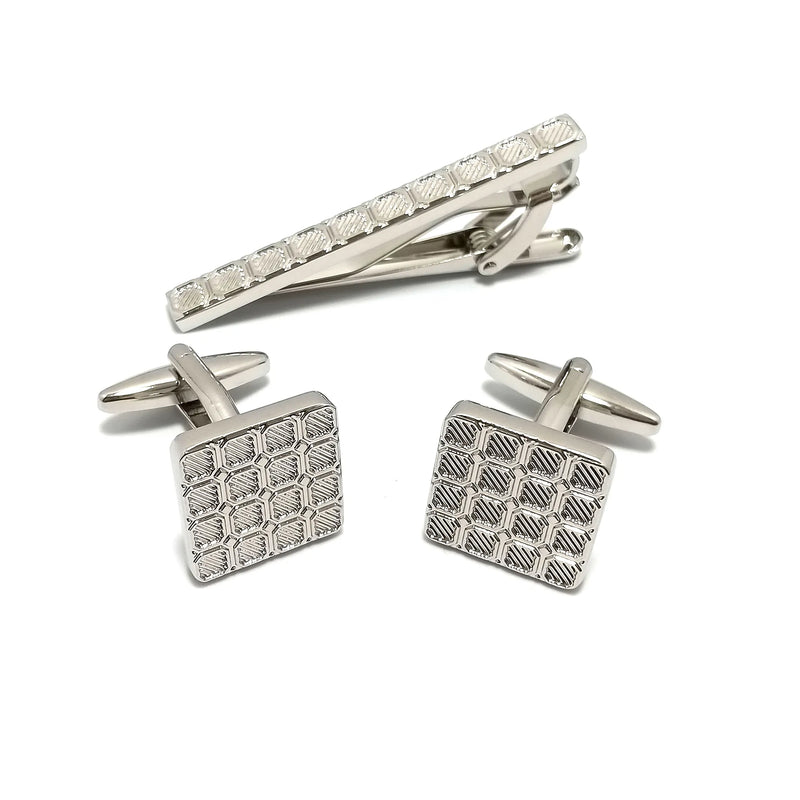 Square Knit Cufflinks & Tie-Bar Set