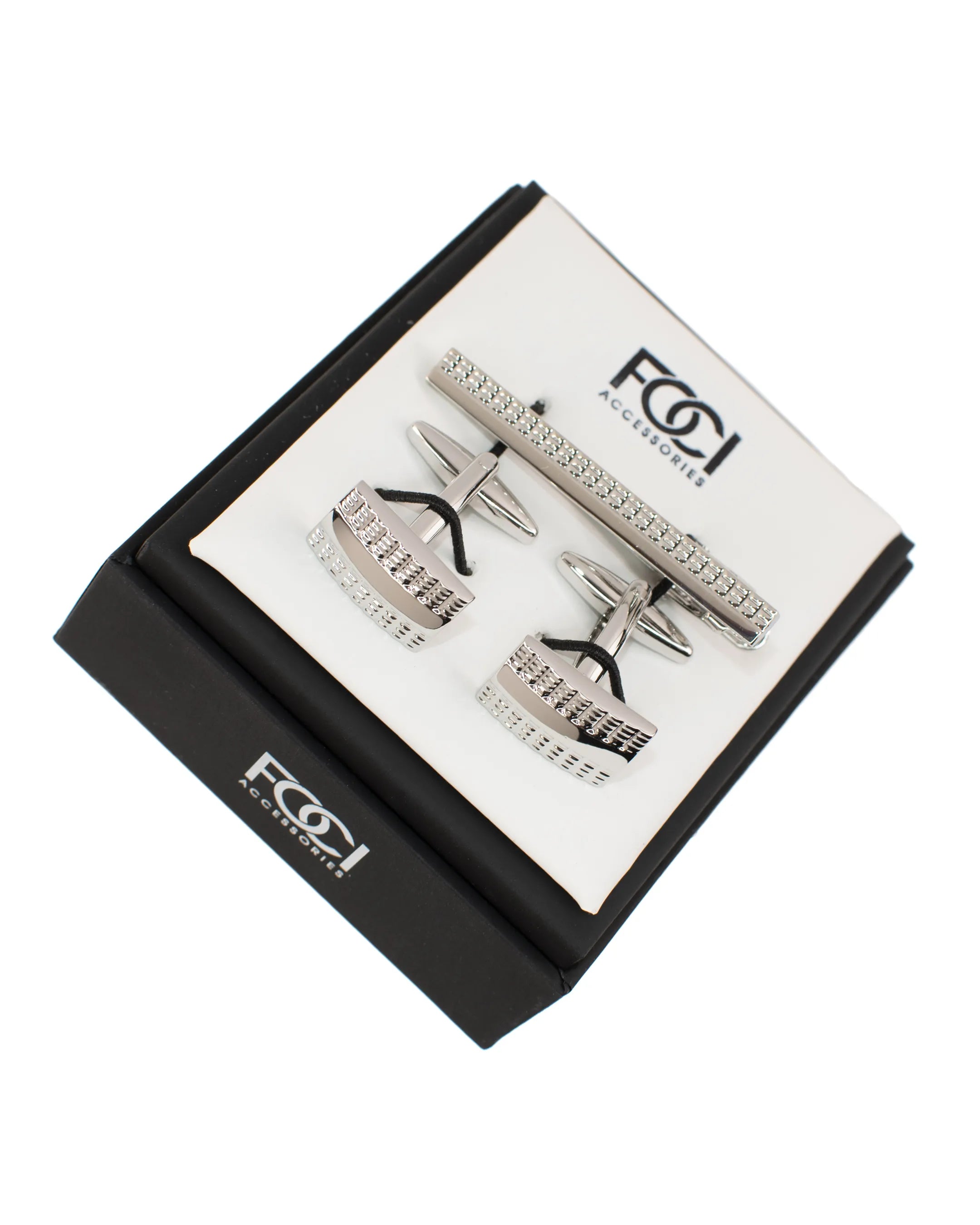 Lattice Rectangle Cufflinks & Tie-Bar Set