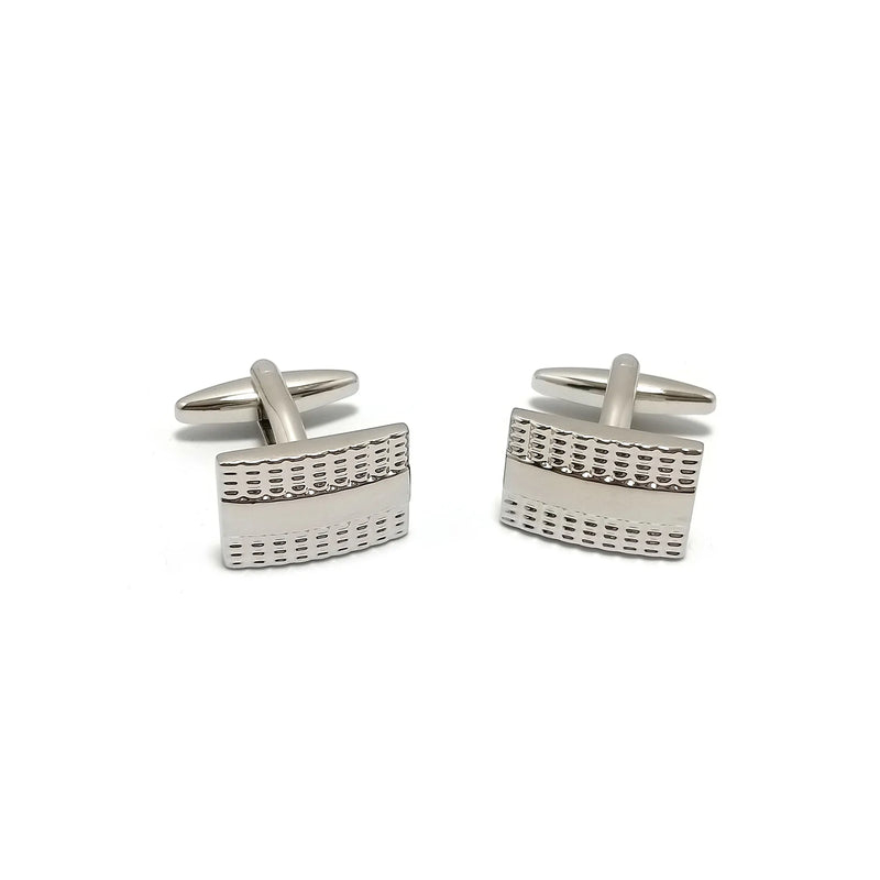 Two-Tone Brushed Nickel Cufflinks & Tie-Bar Set