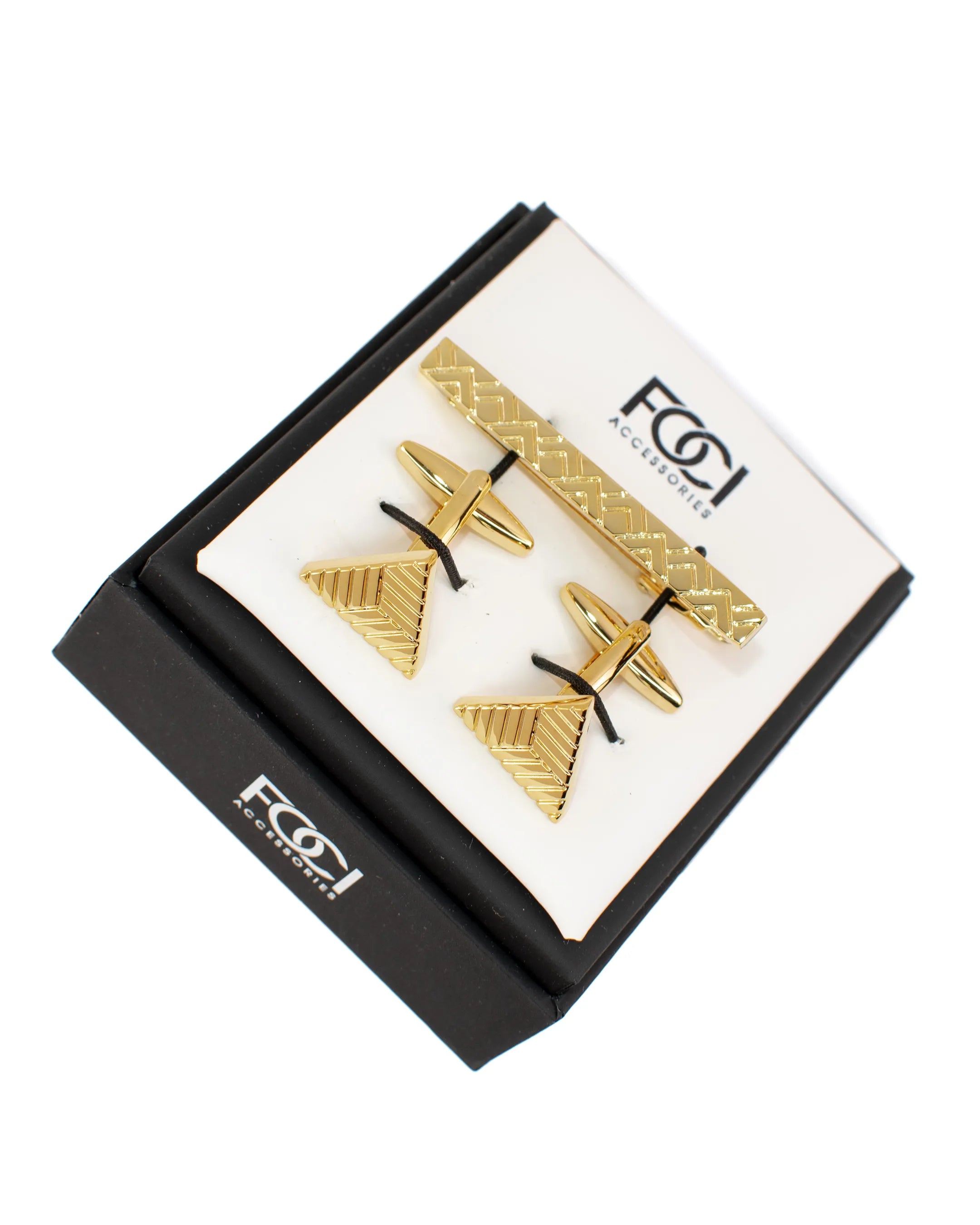 Gold Triangle Mosaic Cufflinks & Tie-Bar Set