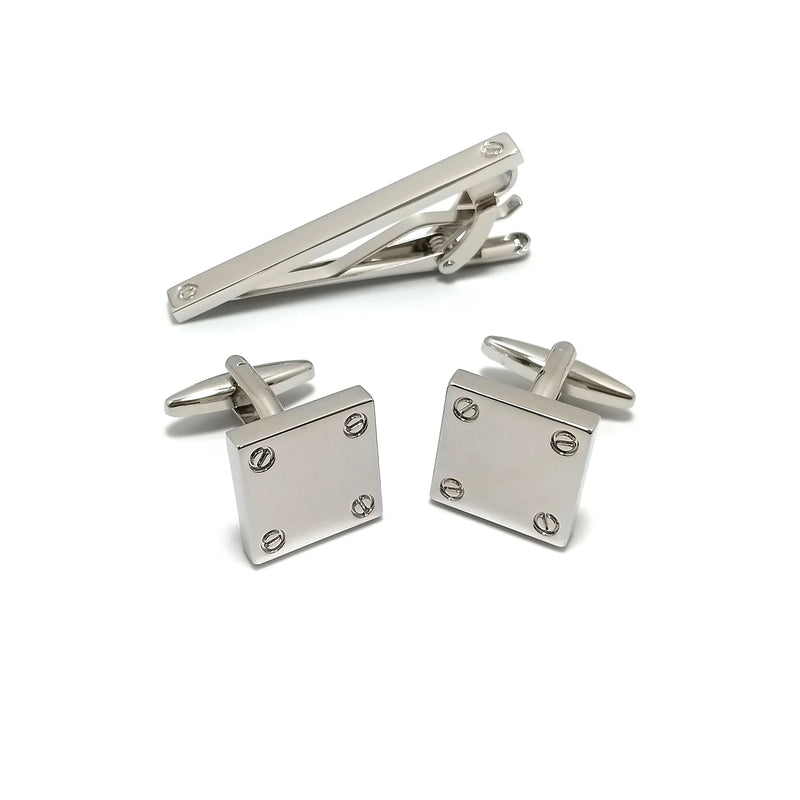 Riveted Square Cufflinks & Tie-Bar Set