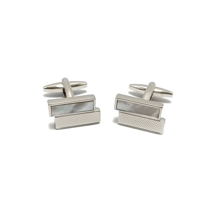 Offset Mother of Pearl Cufflinks & Tie-Bar Set