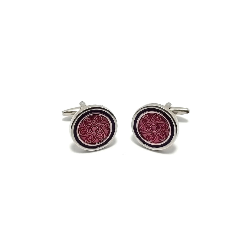 Silver & Red Roundel Cufflinks & Tie-Bar Set