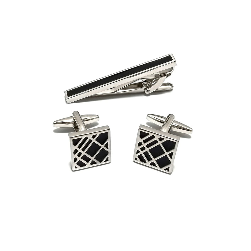 Wyrd Silver & Black Cufflinks & Tie-Bar Set