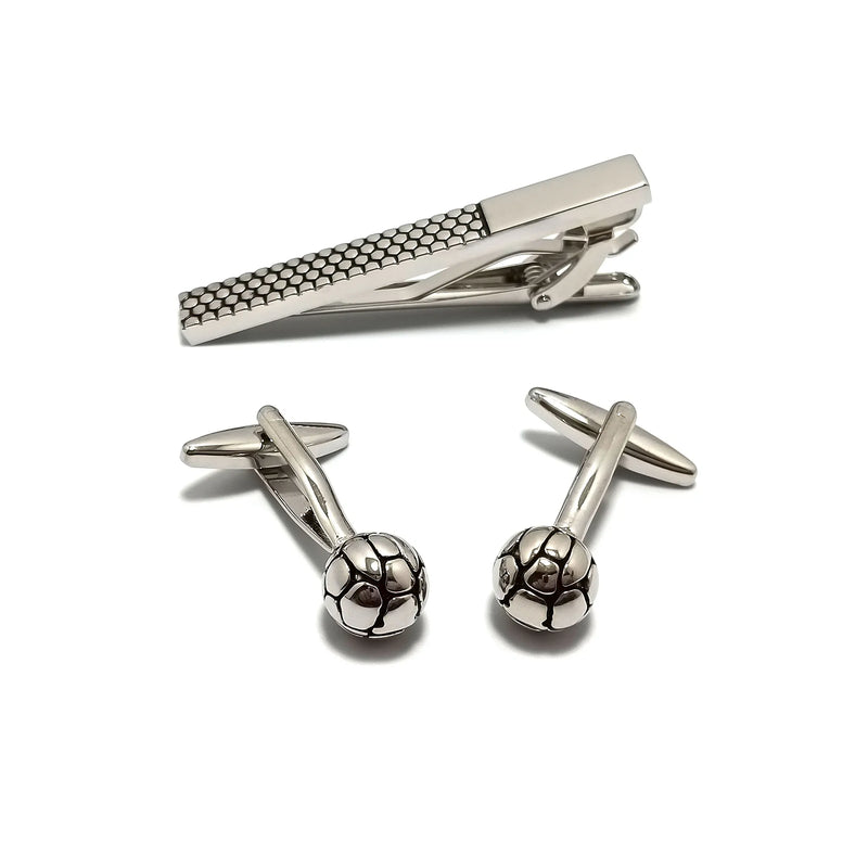 Pebbled Ball Cufflinks & Tie-Bar Set