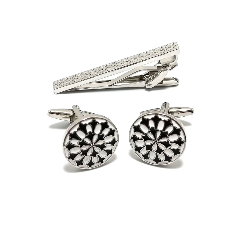 Fleur Roundel Cufflinks & Tie-Bar Set