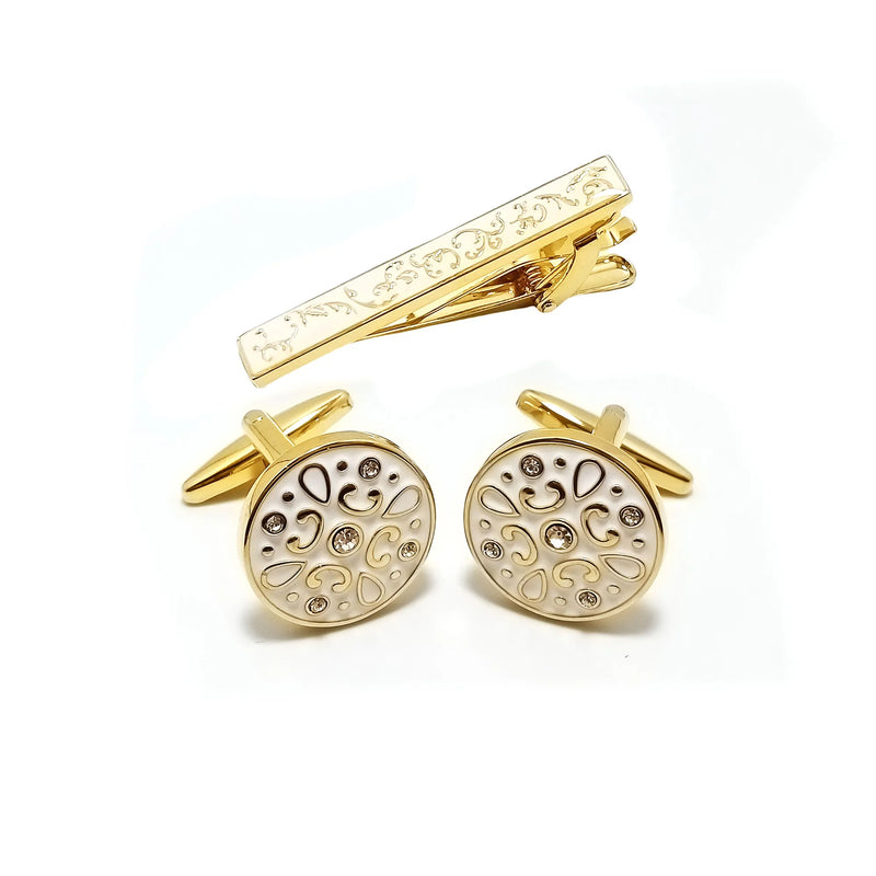 Floral Roundel Cufflinks & Tie-Bar Set
