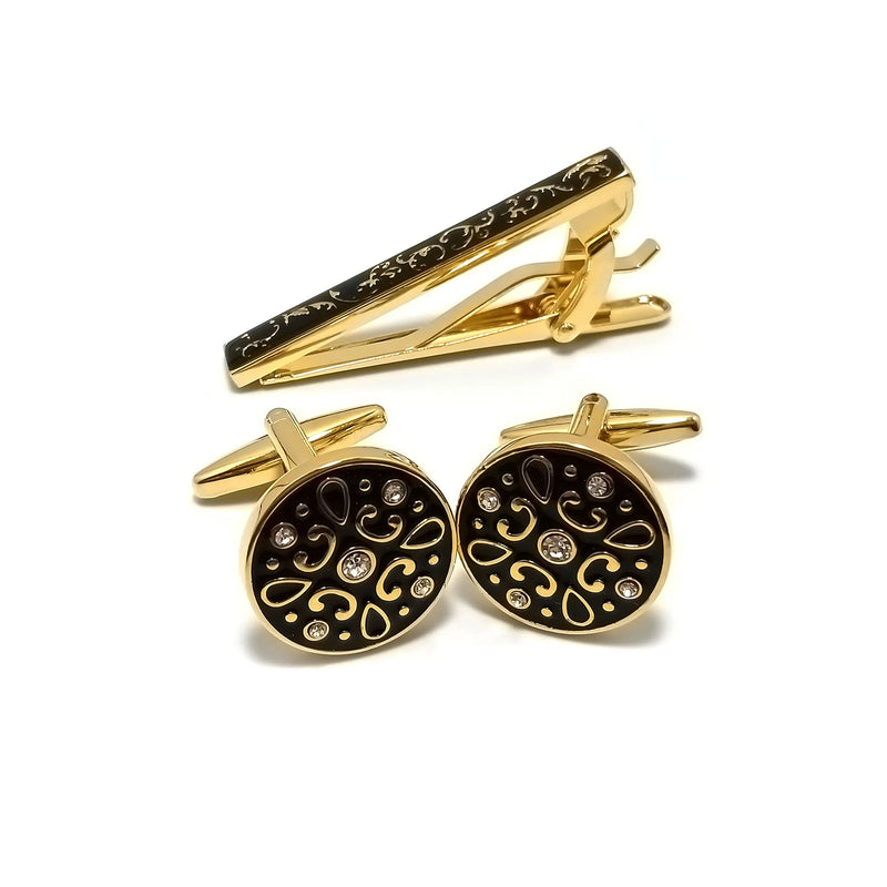 Floral Roundel Cufflinks & Tie-Bar Set