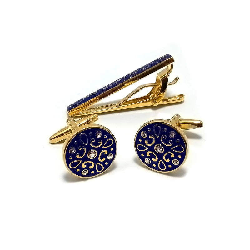 Floral Roundel Cufflinks & Tie-Bar Set