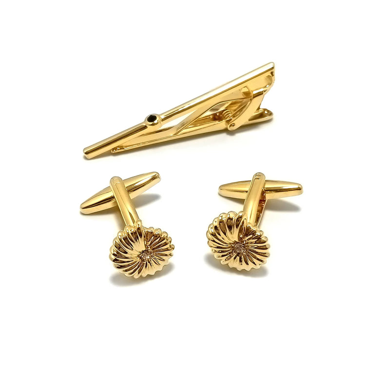 Golden Flower Cufflinks & Tie-Bar Set