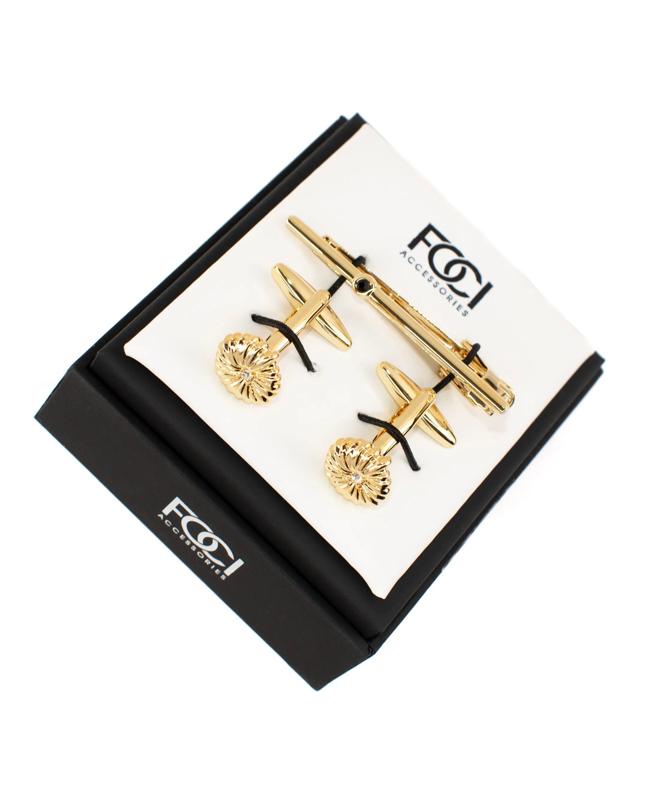 Golden Conk Cufflinks & Tie-Bar Set