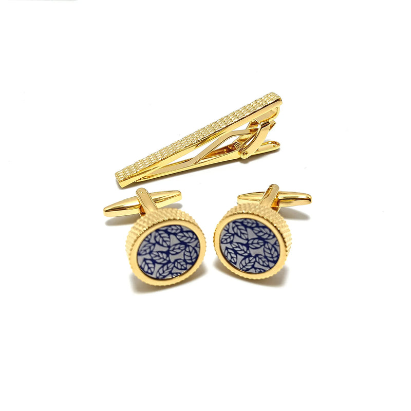 Leafy Roundel Cufflinks & Tie-Bar Set