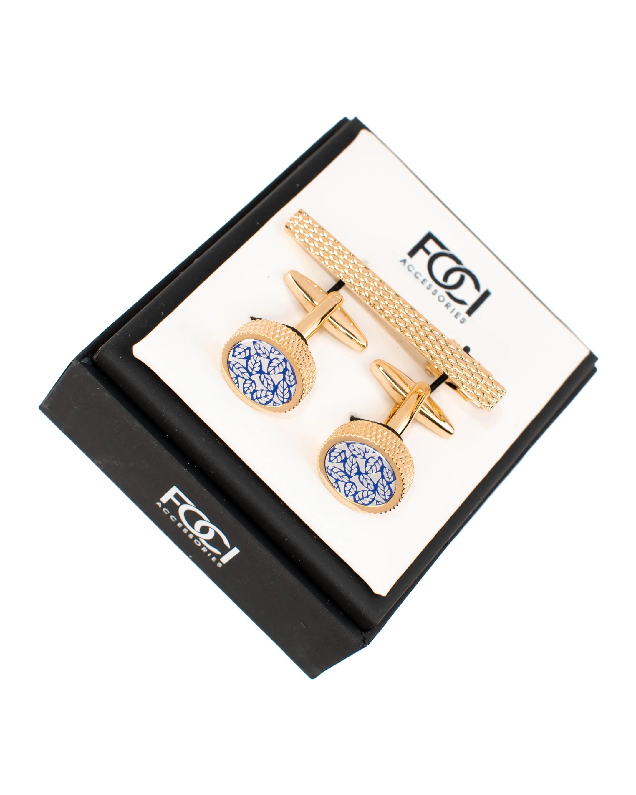 Leafy Roundel Cufflinks & Tie-Bar Set