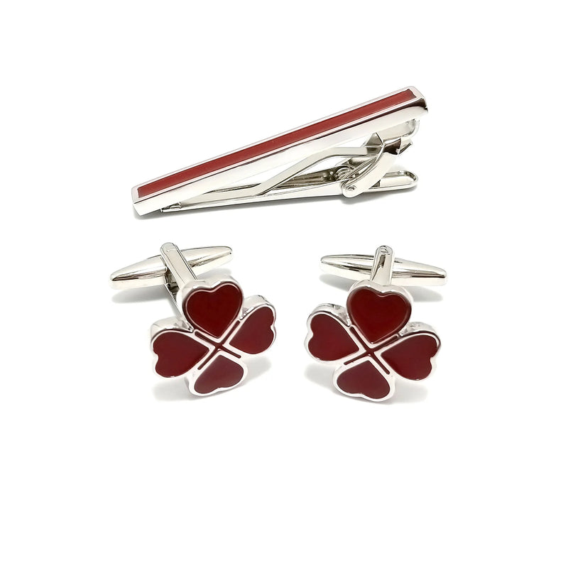 4-Leaf Clover Cufflinks & Tie-Bar Set