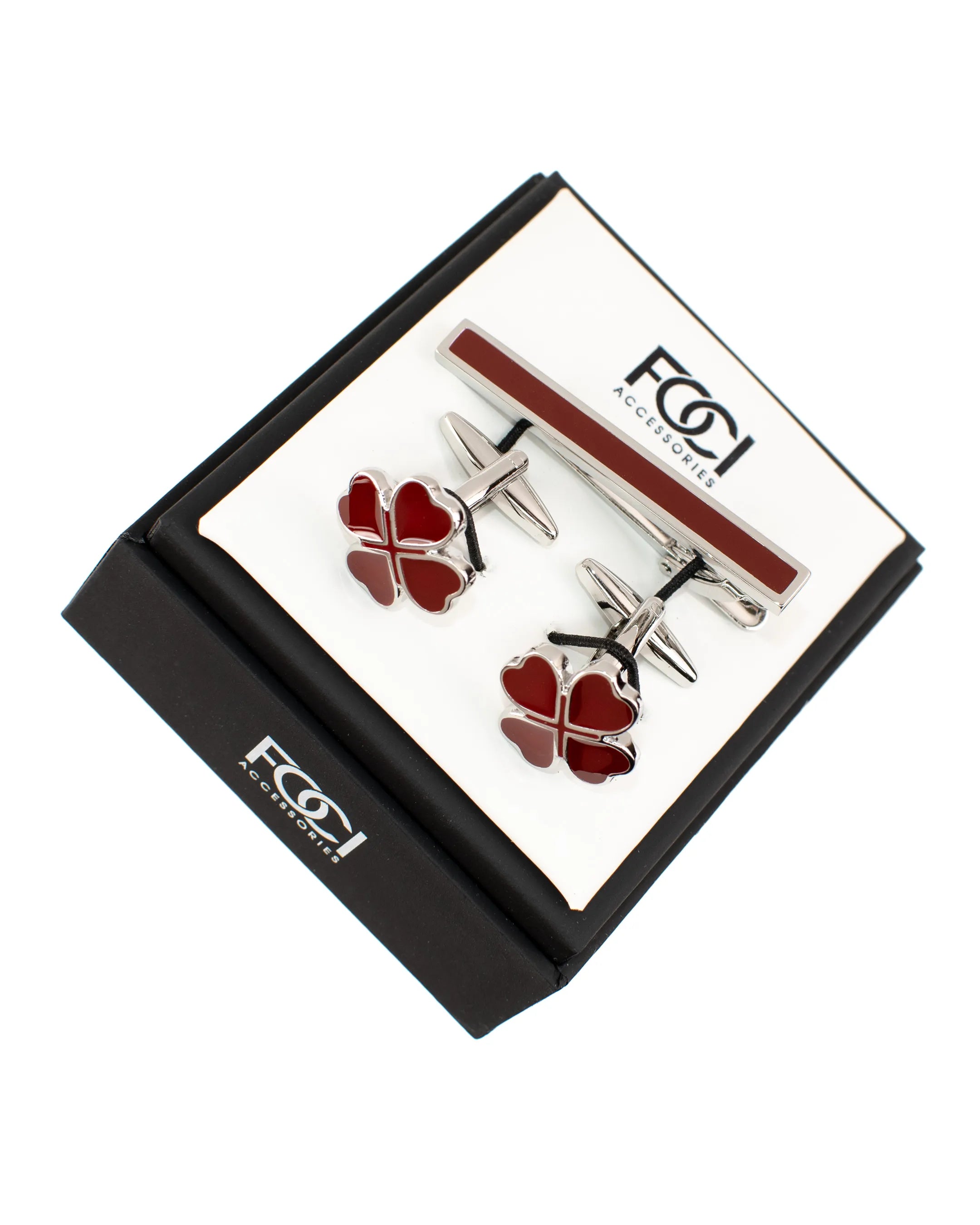 4-Leaf Clover Cufflinks & Tie-Bar Set
