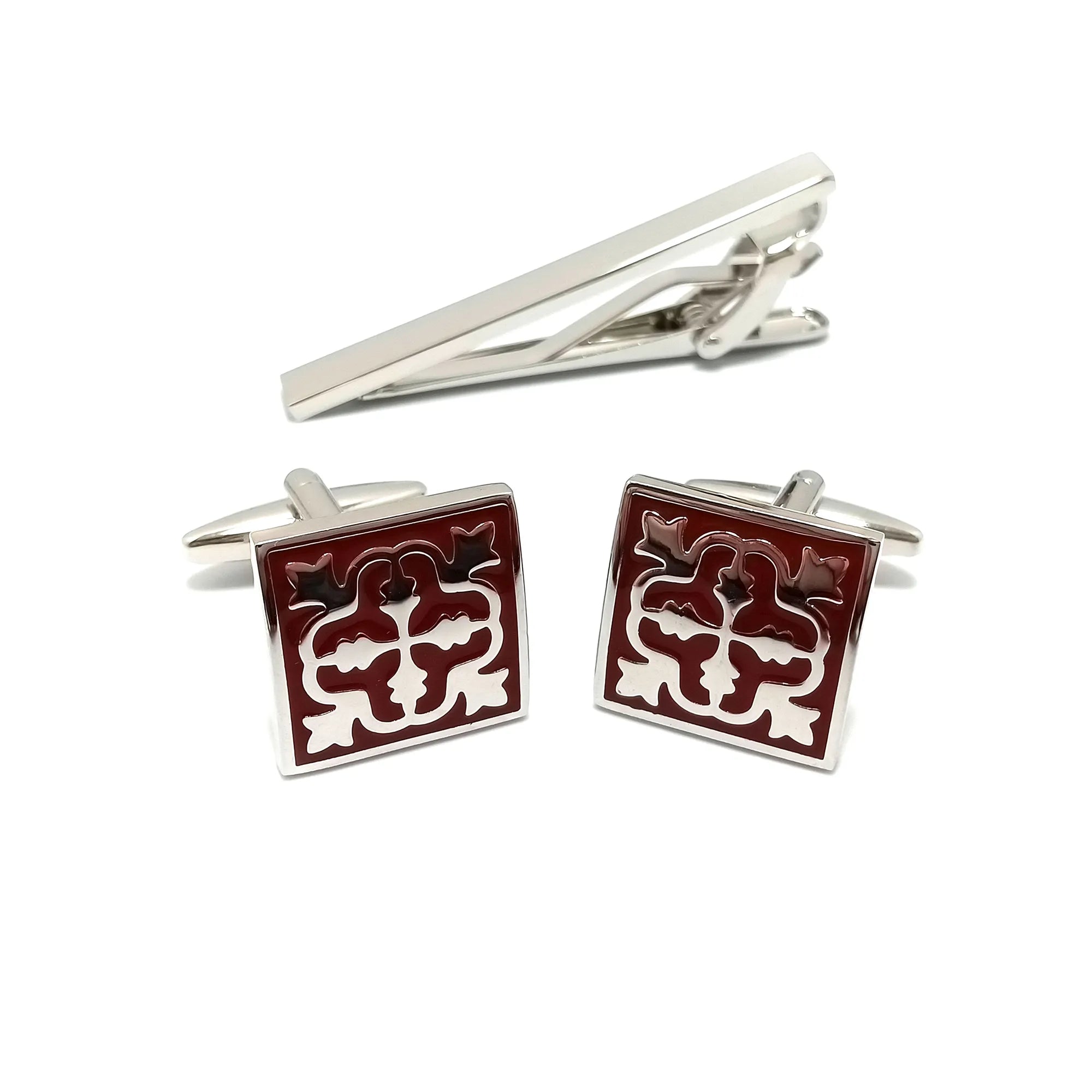 Square Filigree Cufflinks & Tie-Bar Set