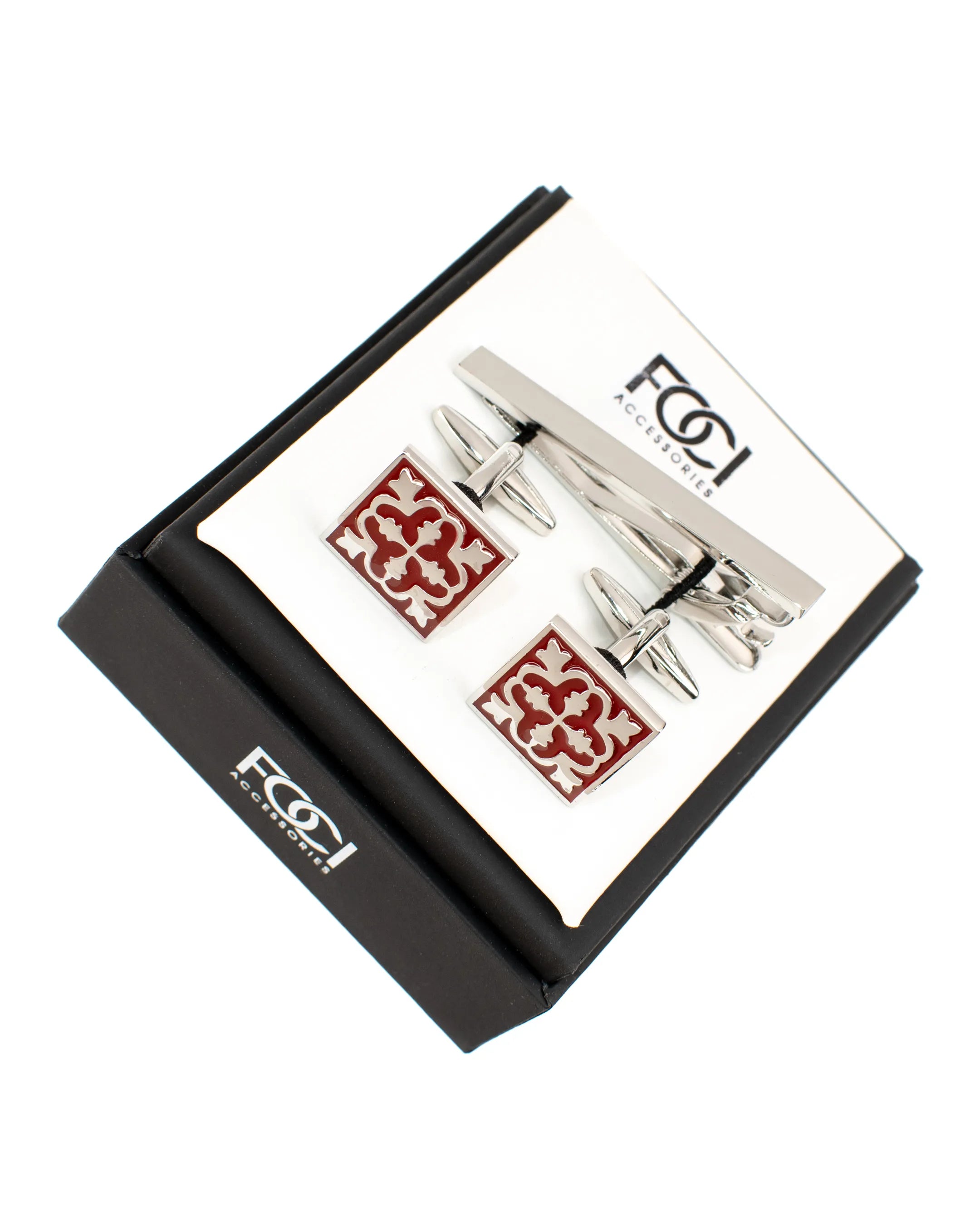 Square Filigree Cufflinks & Tie-Bar Set
