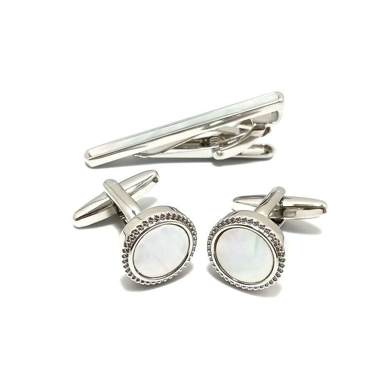 Mother of Pearl Roundel Cufflinks & Tie Bar
