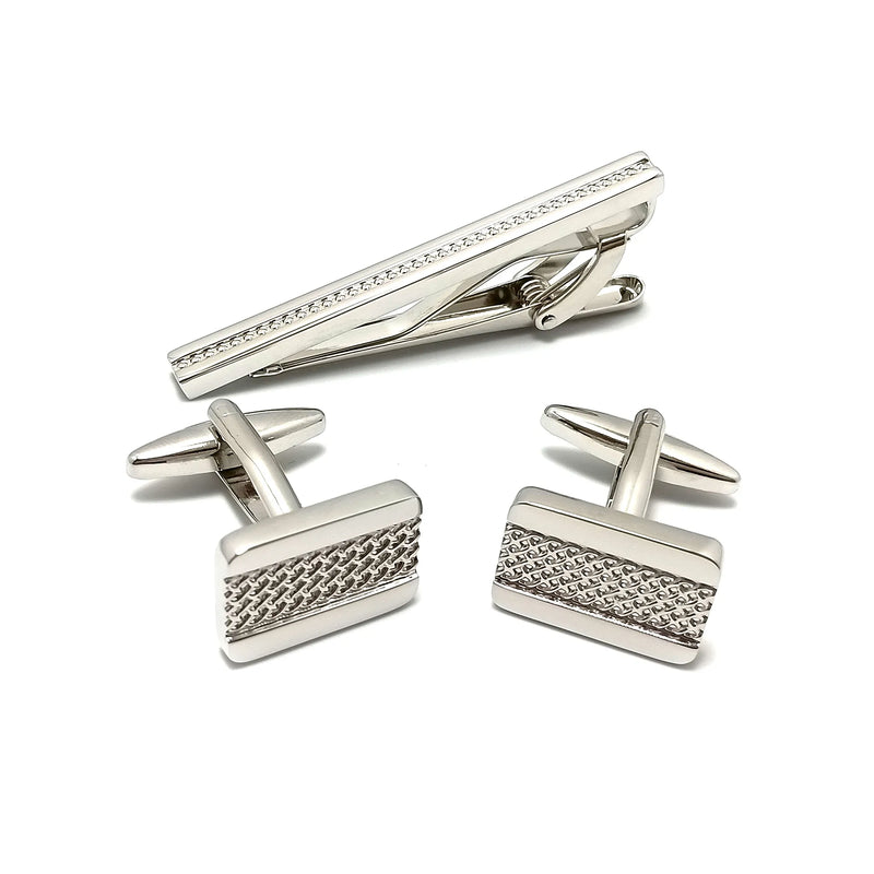 Rhinestone Stripe Cufflinks & Tie-Bar Set