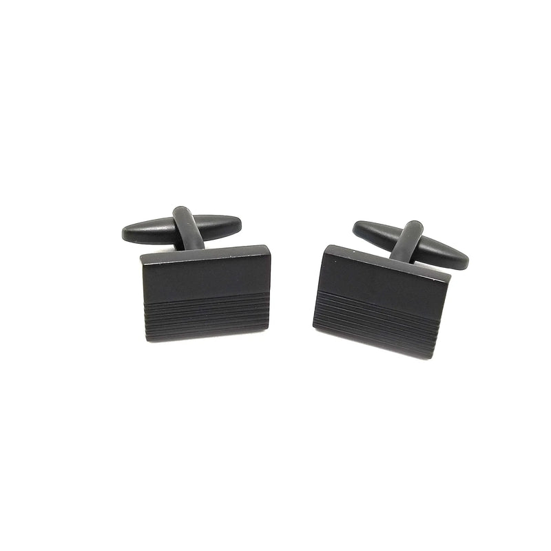 Black on Black Lined Cufflinks & Tie-Bar Set