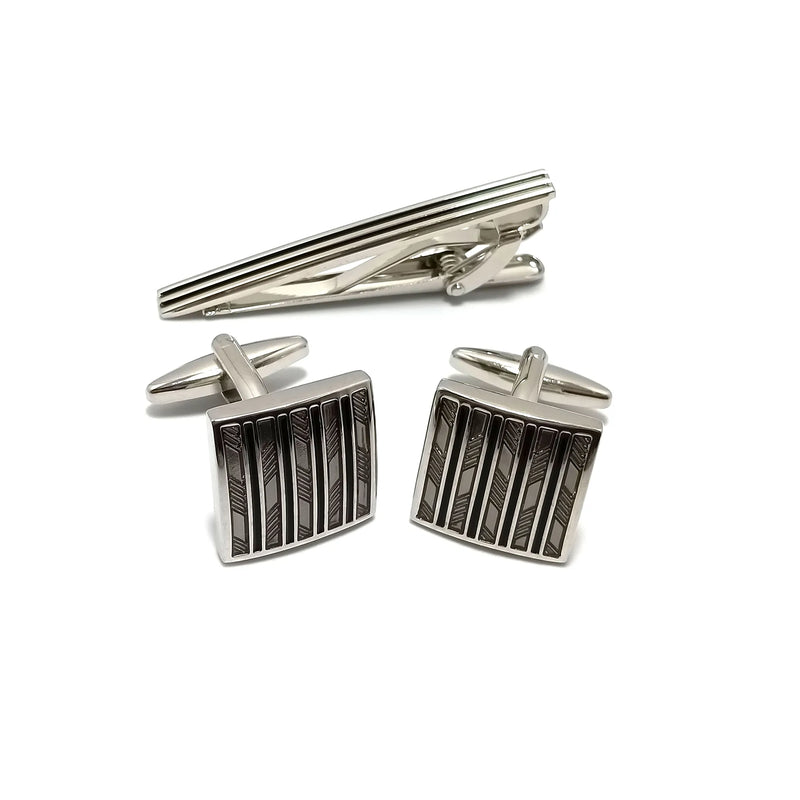 Broken Bars Square Cufflinks & Tie-Bar Set