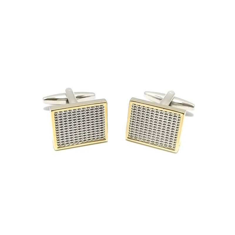 Two-Toned Diamond Plated Cufflinks & Tie-Bar Set