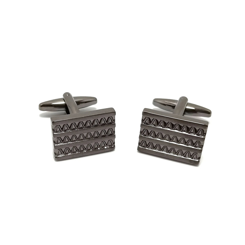 Wavy Gunmetal Cufflinks & Tie-Bar Set