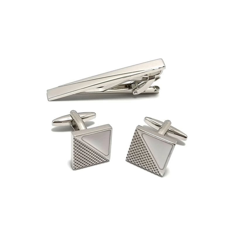 Diagonally Jeweled Cufflinks & Tie-Bar Set