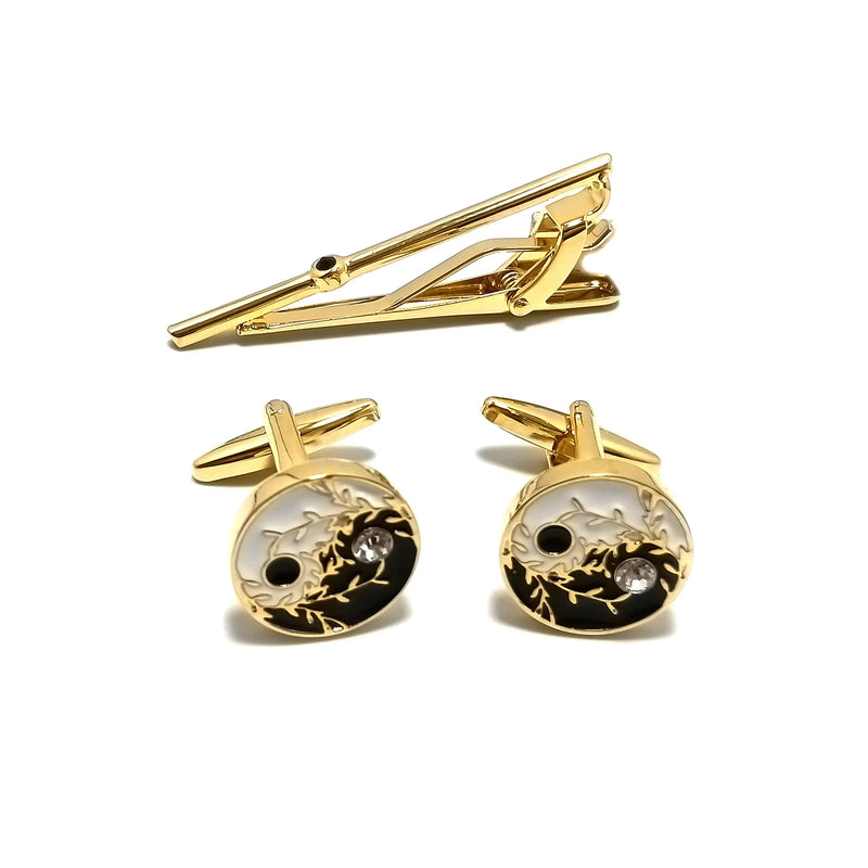 Ying Yang Cufflinks & Tie-Bar Set