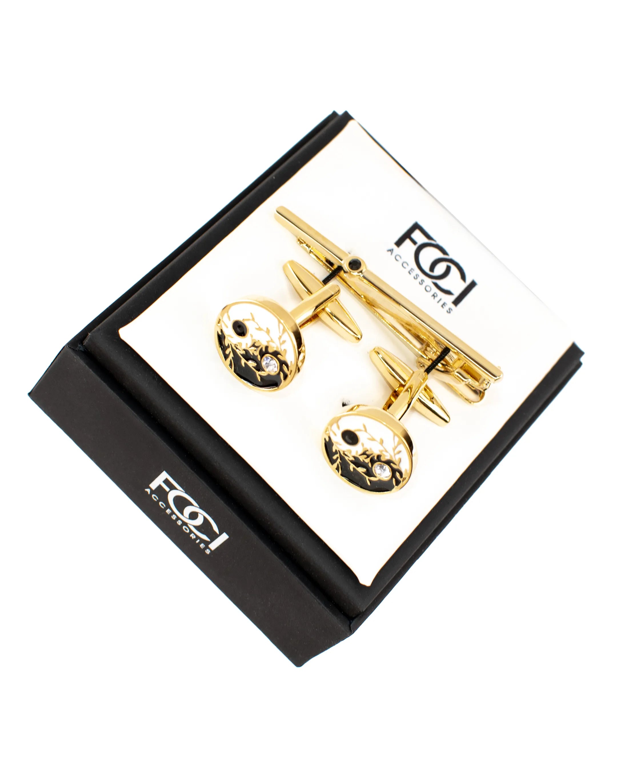 Ying Yang Cufflinks & Tie-Bar Set
