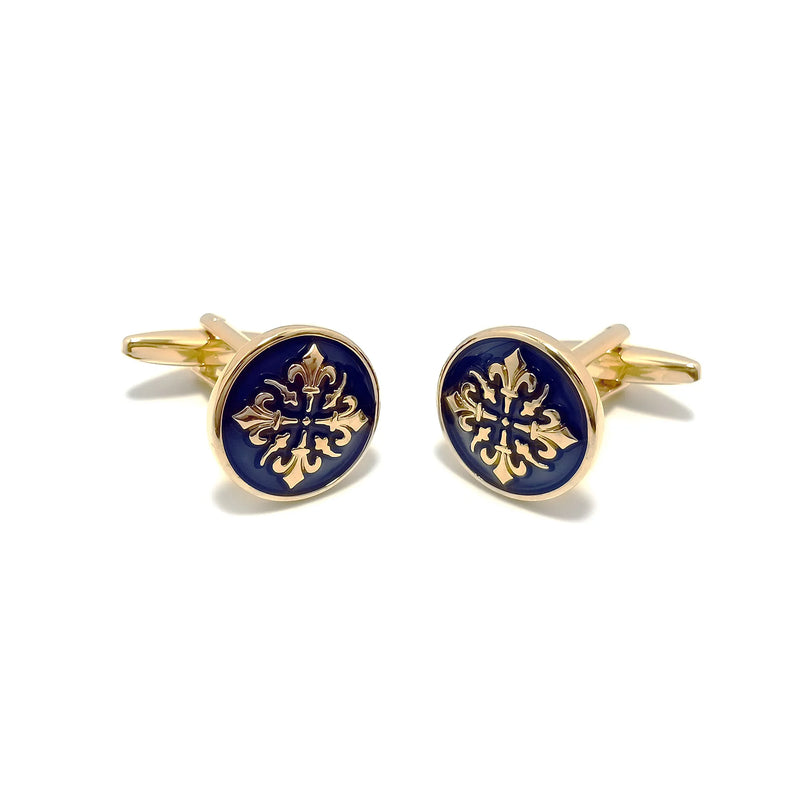 Fleur de Lis Solar Cross Cufflinks & Tie-Bar Set