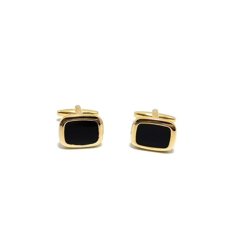 Gold & Black Enamel Cufflinks & Tie-Bar Set