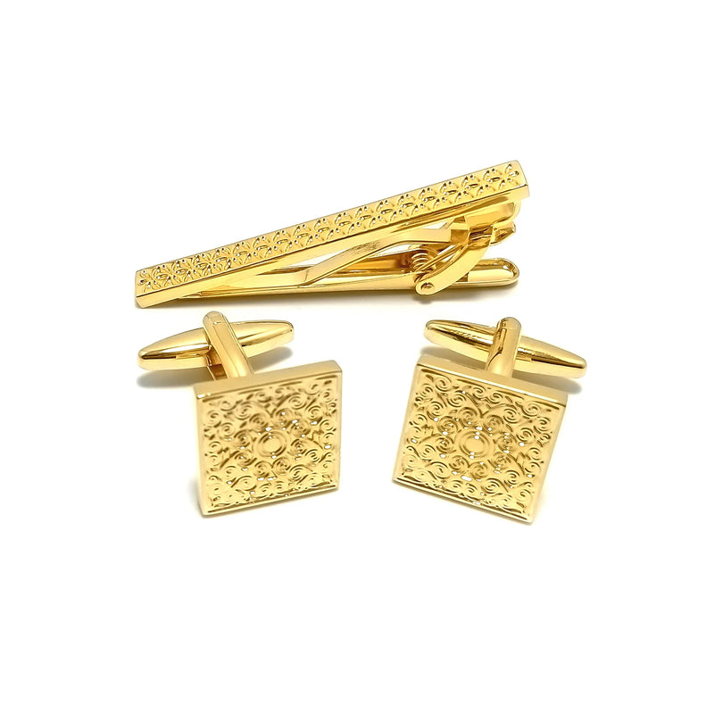 Gold Filigree Cufflinks & Tie-Bar Set