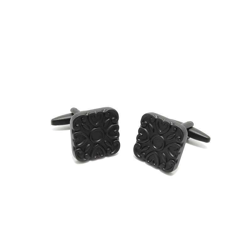 Black Patterned Cufflinks & Tie-Bar Set