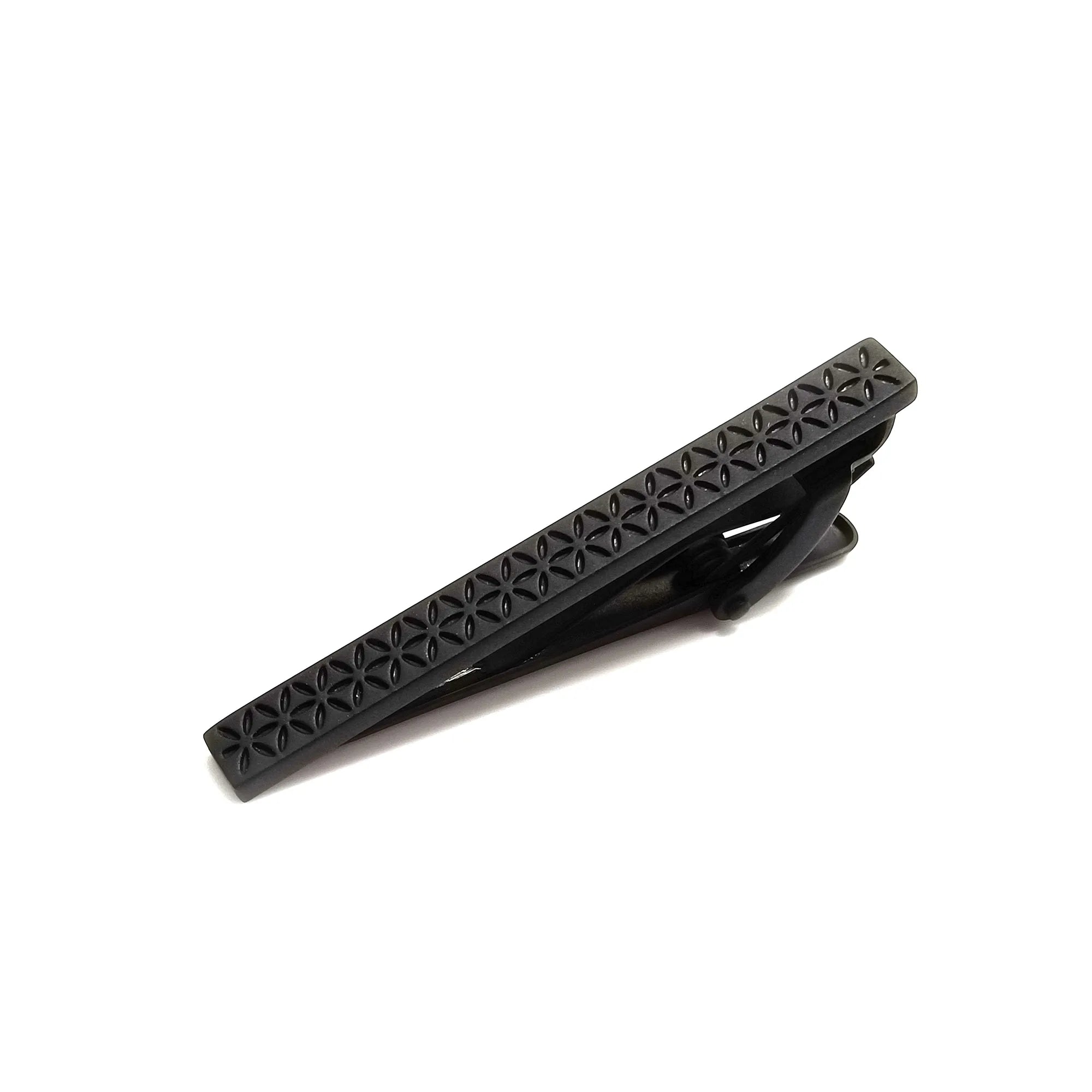 Black Patterned Cufflinks & Tie-Bar Set
