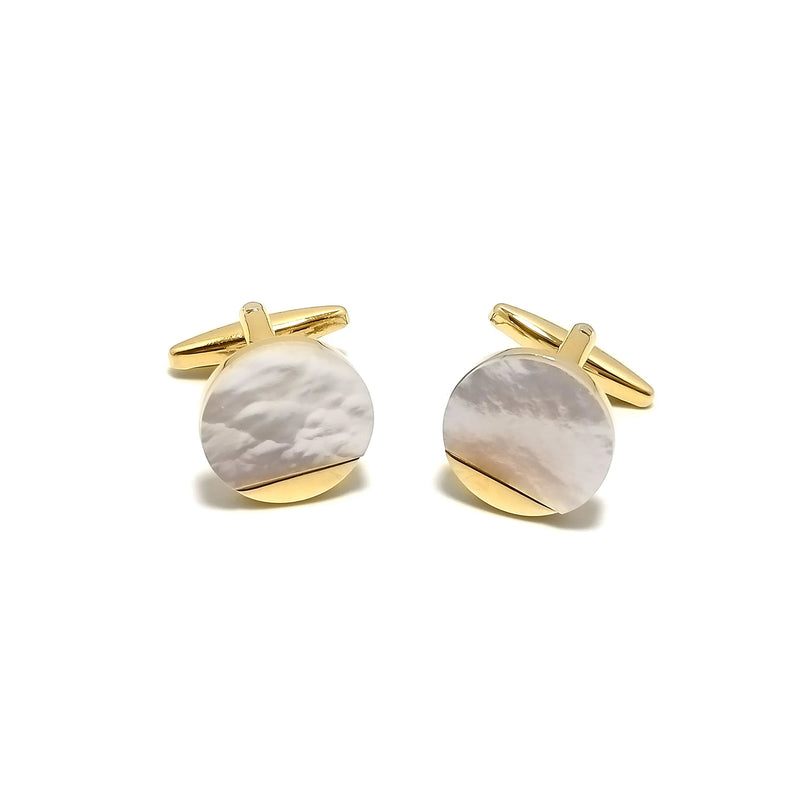 Gold & Mother of Pearl Cufflinks & Tie-Bar Set
