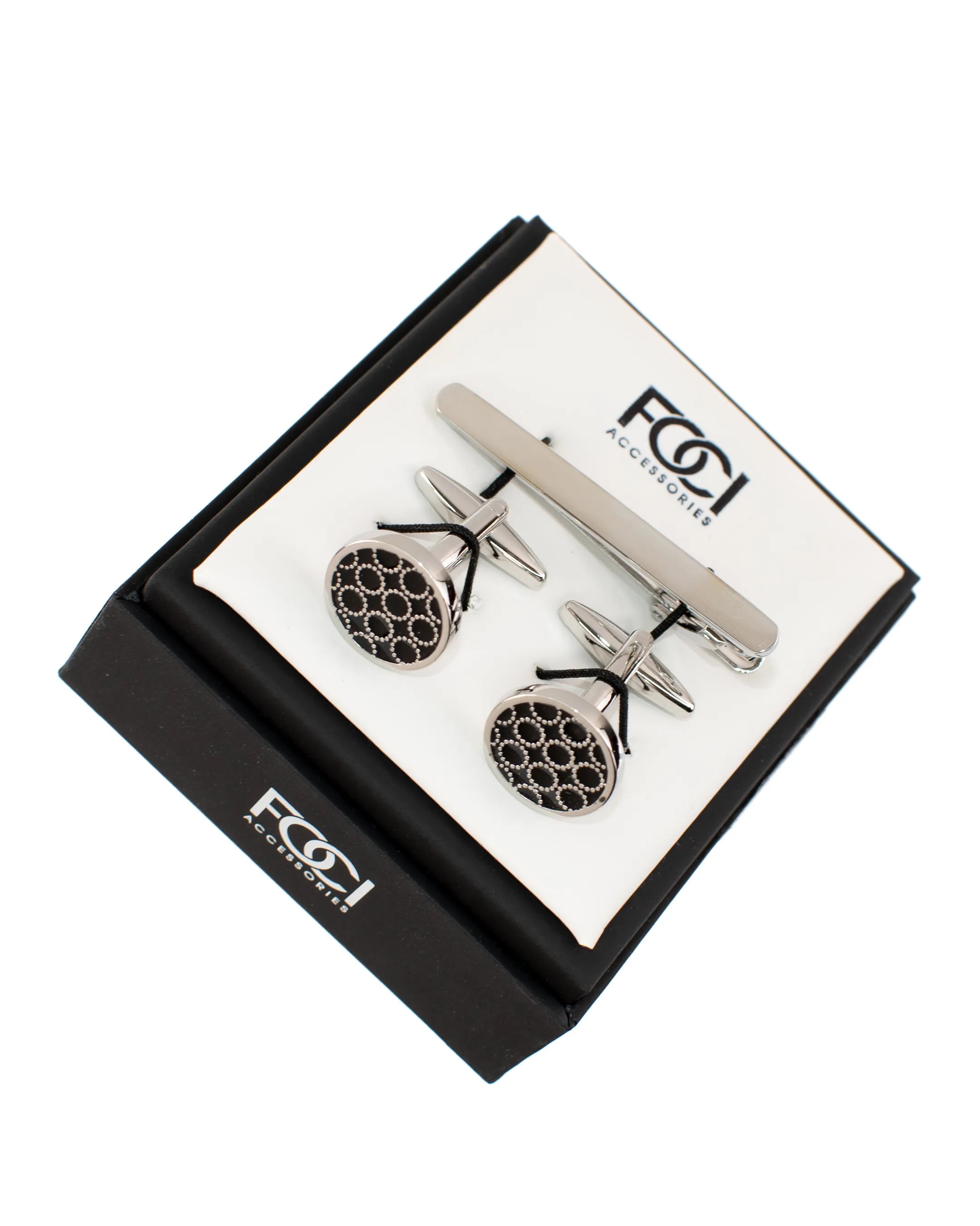 Circle Trellis Roundel Cufflinks & Tie-Bar Set