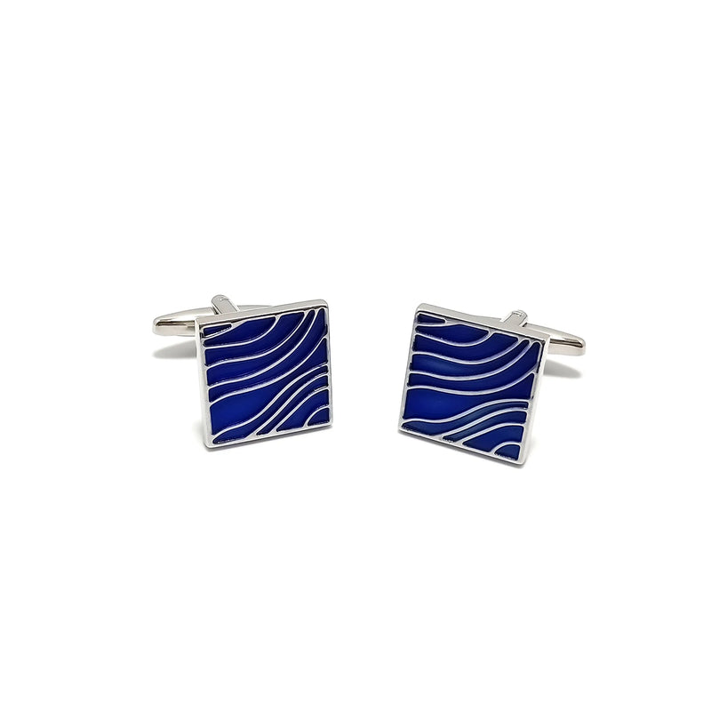 Silver Waves Cufflinks & Tie-Bar Set