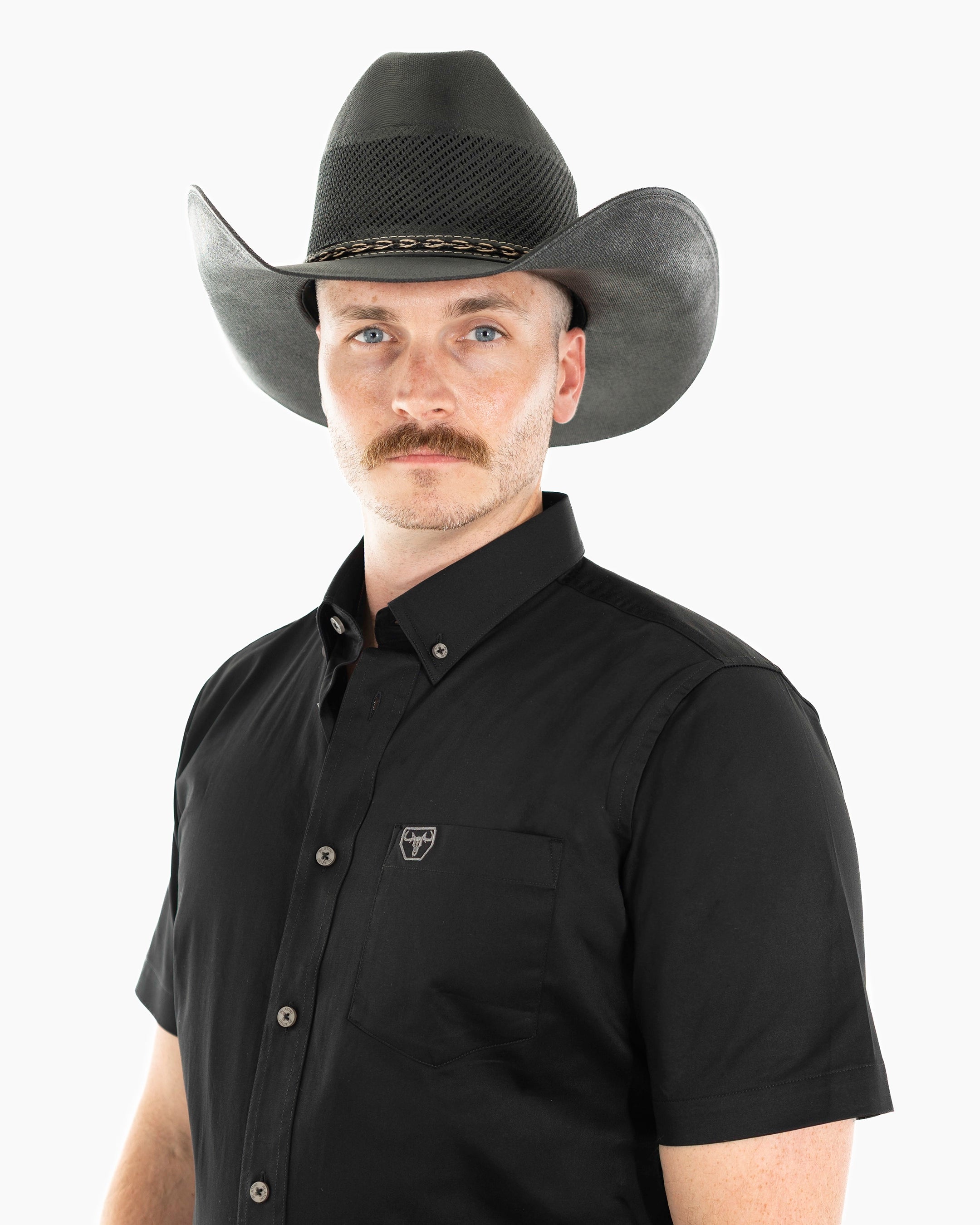 Black Western Shirt | Stretch Solid Modern-Fit Shirt | Collar, Buttons, and Pocket | Dolce Vesta 