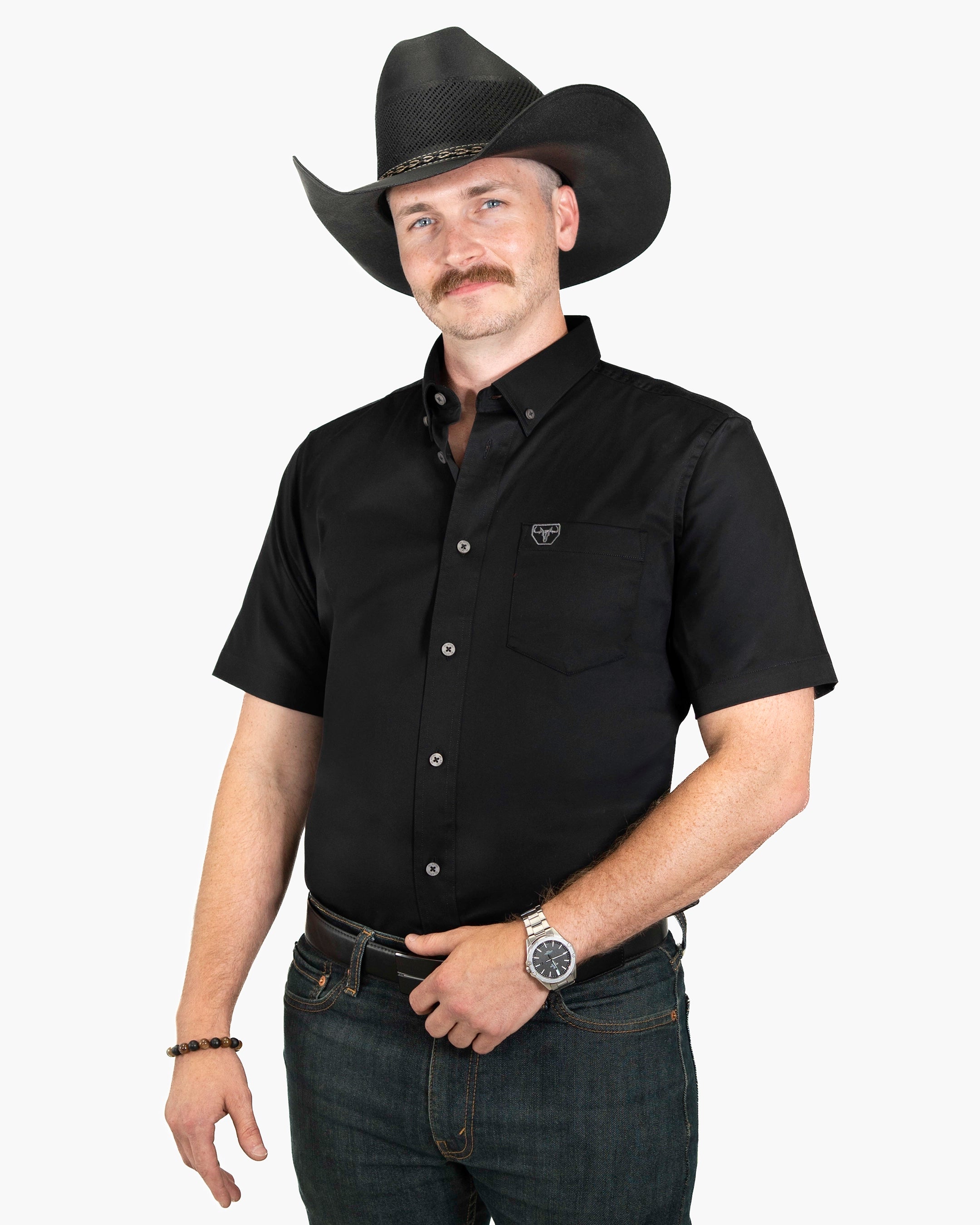 Black Western Shirt | Stretch Solid Modern-Fit Shirt | Full Front | Dolce Vesta 