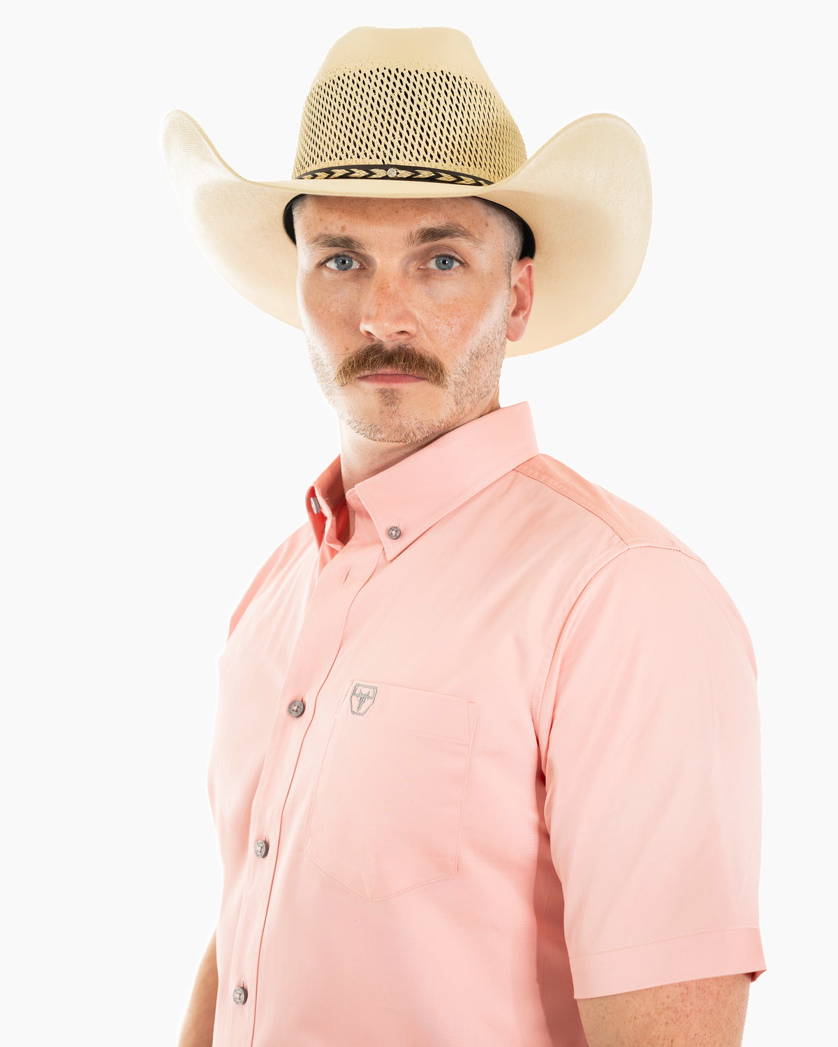 Pink Western Shirt | Stretch Solid Modern-Fit Shirt | Collar, Buttons, and Pocket | Dolce Vesta 