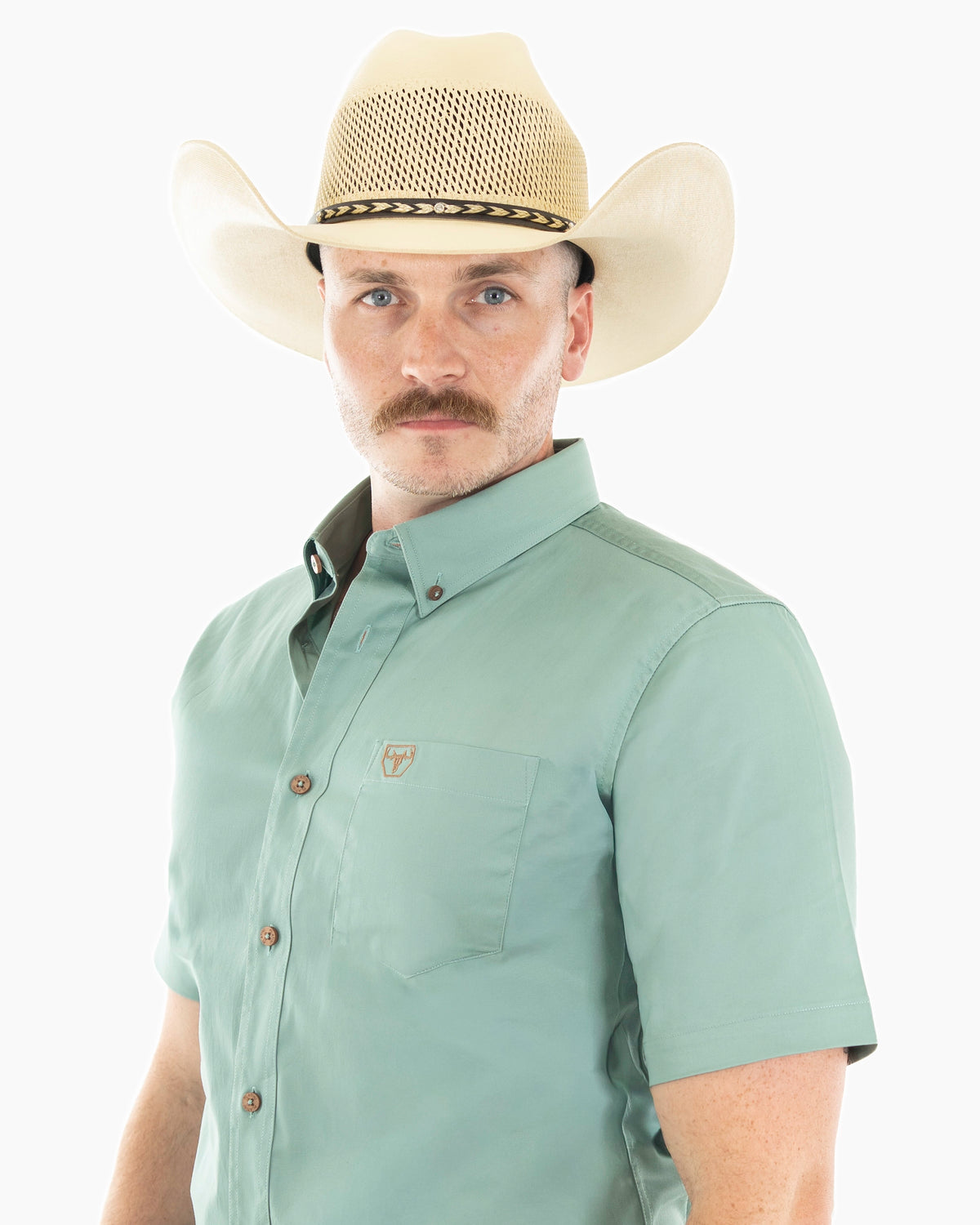 Turquoise Western Shirt | Stretch Solid Modern-Fit Shirt | Collar, Buttons, and Pocket | Dolce Vesta 