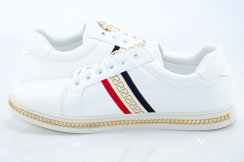 White And Gold Lace-Up Sneaker