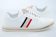 White And Gold Lace-Up Sneaker