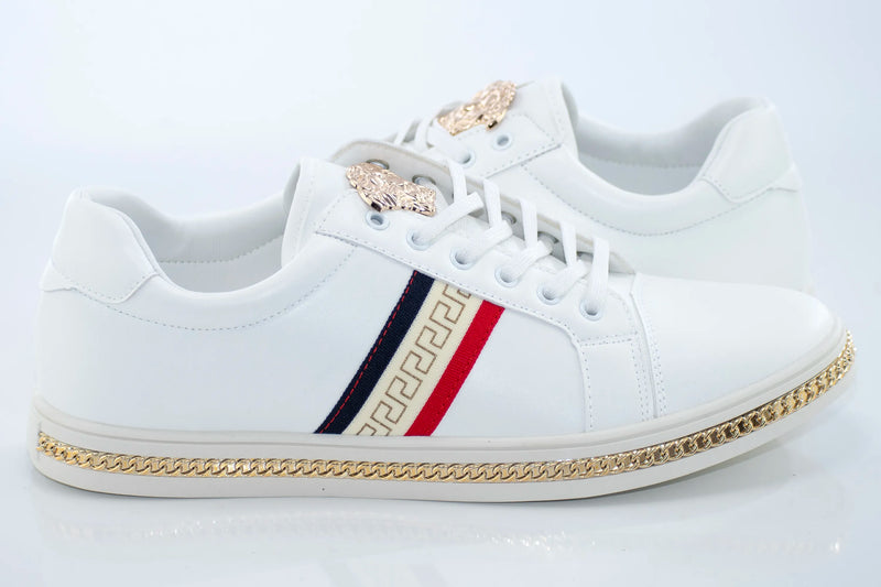 White And Gold Lace-Up Sneaker