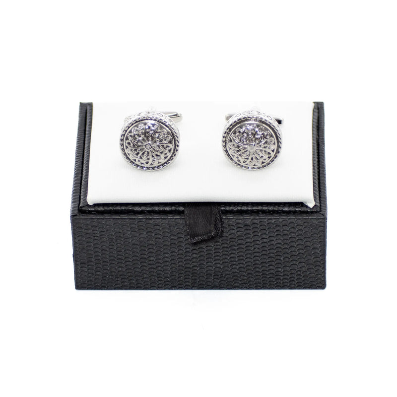 Silver Lattice Round Cufflinks